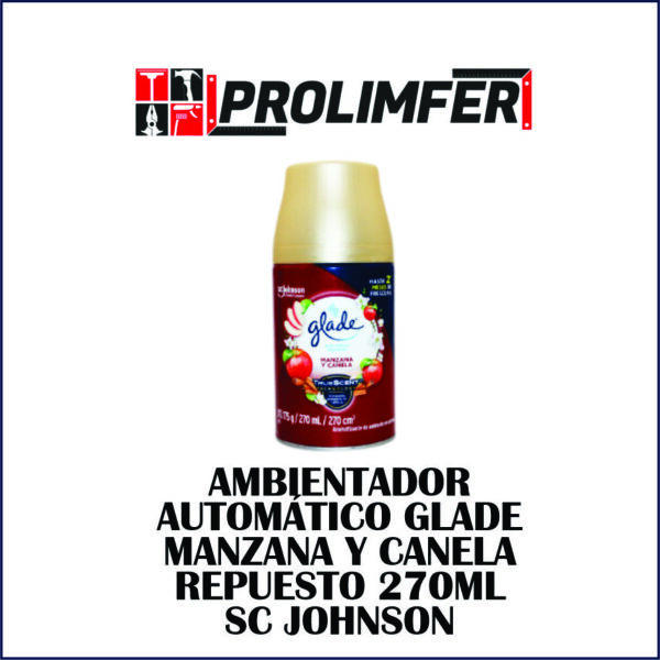 Ambientador automático Glade manzana y canela spray repuesto 270ml - SC JOHNSON