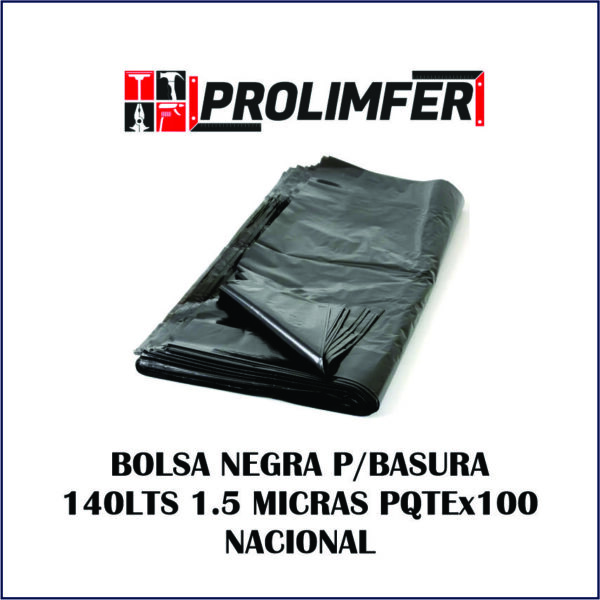 Bolsa negra para basura 140lts 1.5 micras paquete x100 - NACIONAL