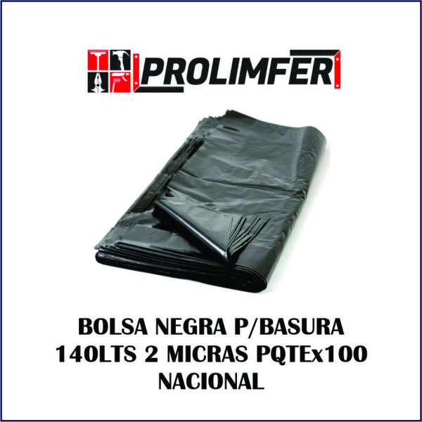 Bolsa negra para basura 140lts 2 micras paquete x100 - NACIONAL