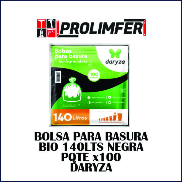 Bolsa para basura bio 140lts negra pqte x100 - DARYZA