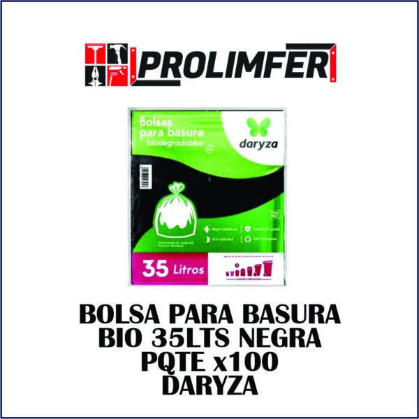 Bolsa para basura bio 35lts negra pqte x100 - DARYZA