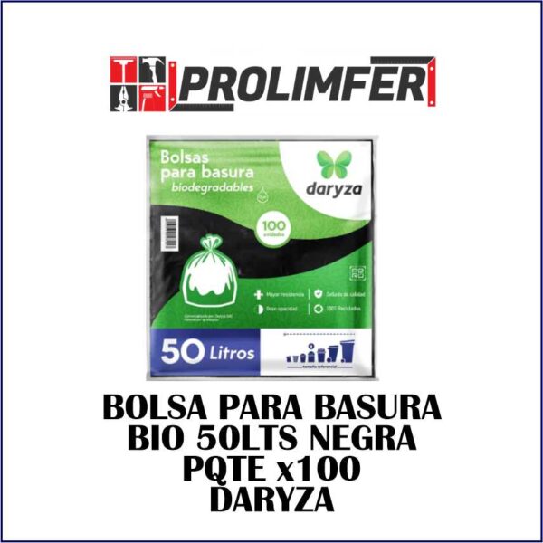 Bolsa para basura bio 50lts negra pqte x100 - DARYZA