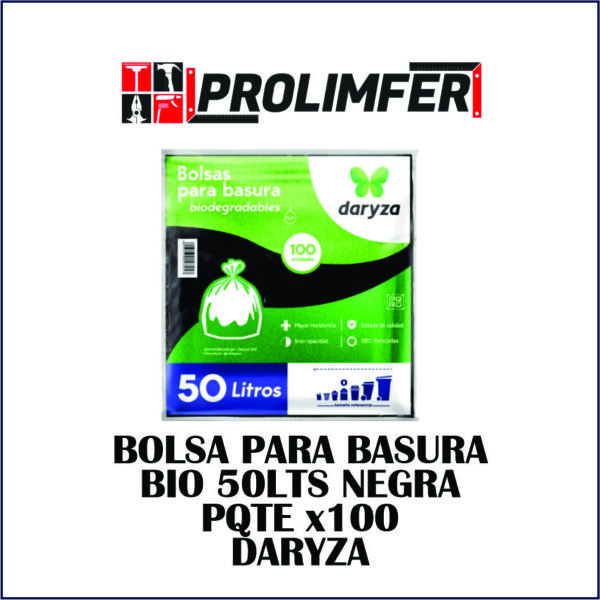 Bolsa para basura bio 50lts negra pqte x100 - DARYZA