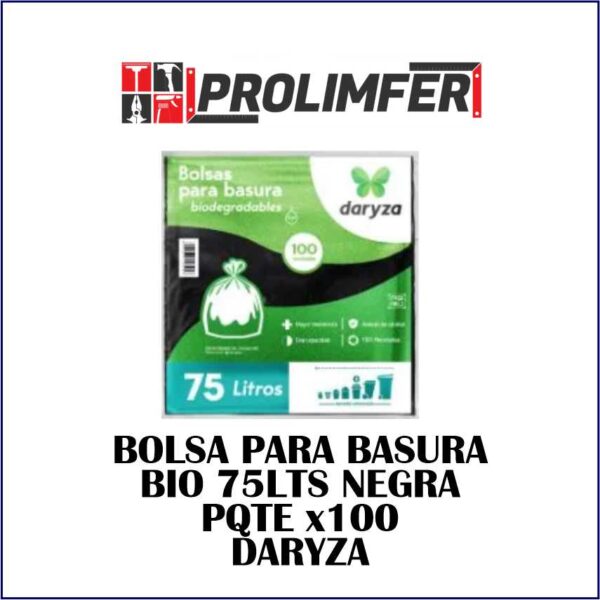 Bolsa para basura bio 75lts negra pqte x100 - DARYZA