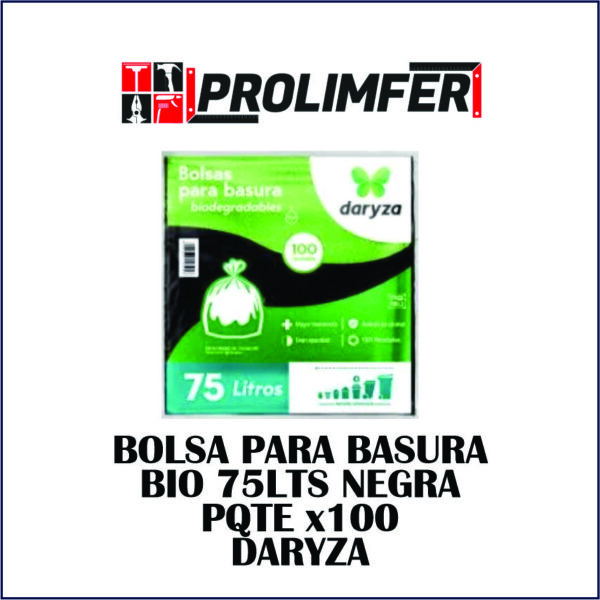 Bolsa para basura bio 75lts negra pqte x100 - DARYZA