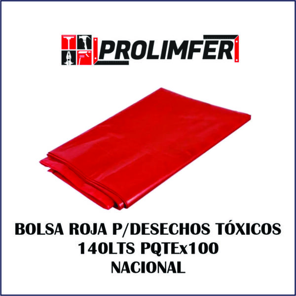 Bolsa roja para desechos tóxicos 140lts paquete x100 - NACIONAL