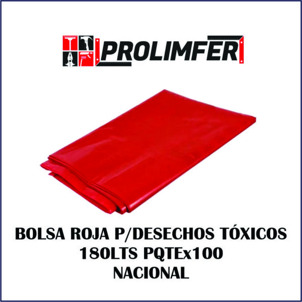 Bolsa roja para desechos tóxicos 180lts paquete x100 - NACIONAL