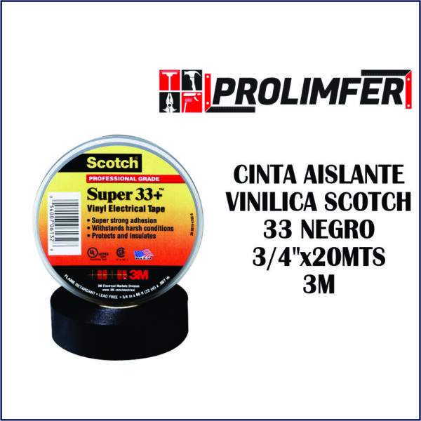 Cinta aislante vinílica Scotch 33 negro 3/4"x20mts - 3M