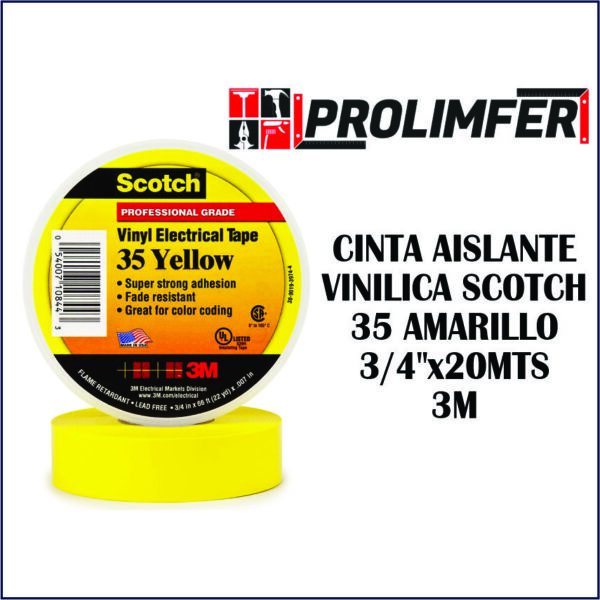 Cinta aislante vinílica Scotch 35 amarillo 3/4"x20mts - 3M