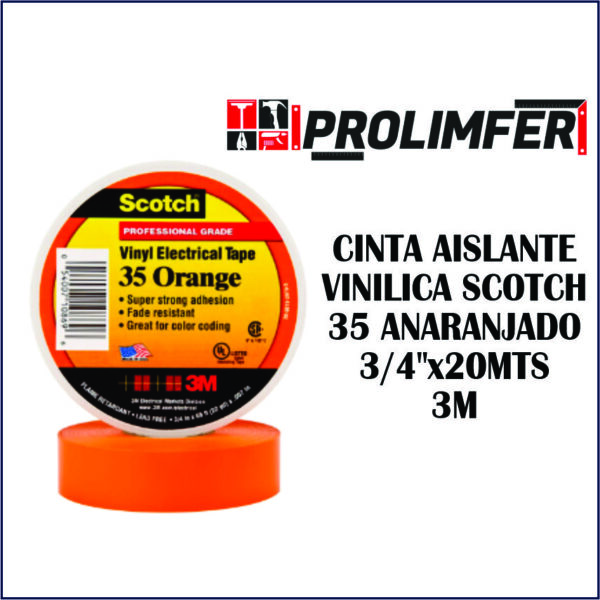 Cinta aislante vinílica Scotch 35 anaranjado 3/4"x20mts - 3M