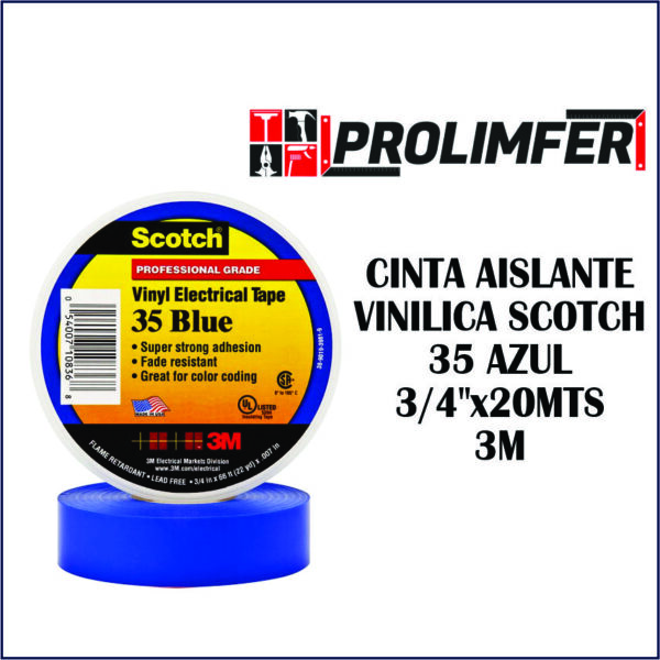 Cinta aislante vinílica Scotch 35 azul 3/4"x20mts - 3M