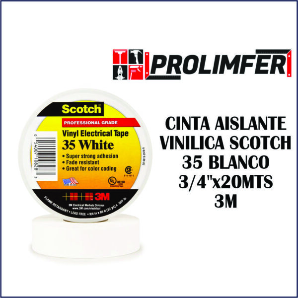 Cinta aislante vinílica Scotch 35 blanco 3/4"x20mts - 3M