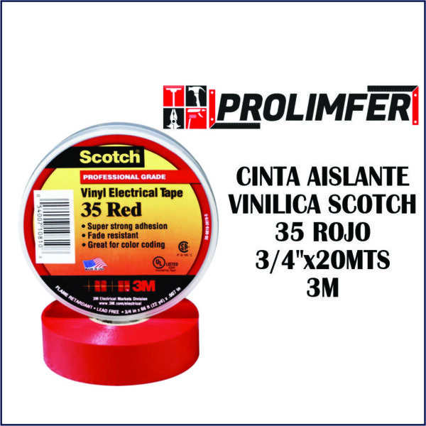 Cinta aislante vinílica Scotch 35 rojo 3/4"x20mts - 3M