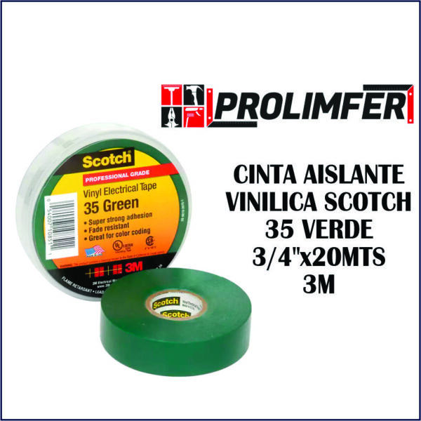 Cinta aislante vinílica Scotch 35 verde 3/4"x20mts - 3M