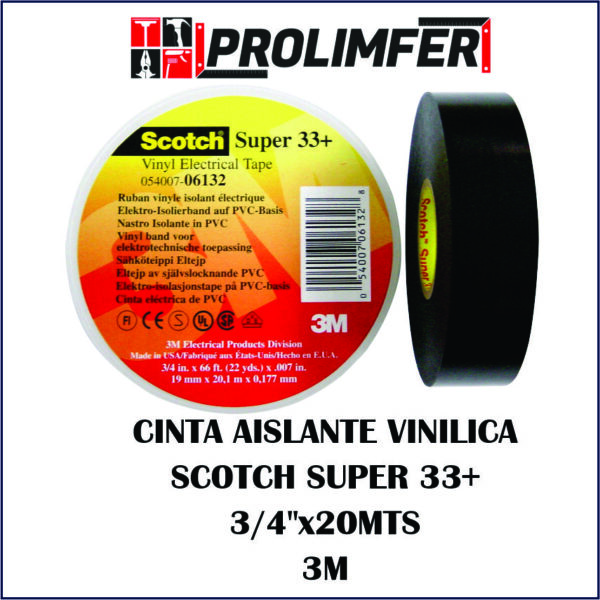 Cinta aislante vinílica Scotch Super 33+ 3/4"x20mts - 3M