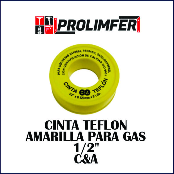 Cinta teflón amarilla para gas 1/2" - C&A