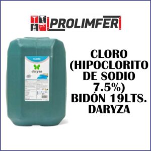 Cloro (hipoclorito de sodio 7.5%) bidón 19lts - DARYZA