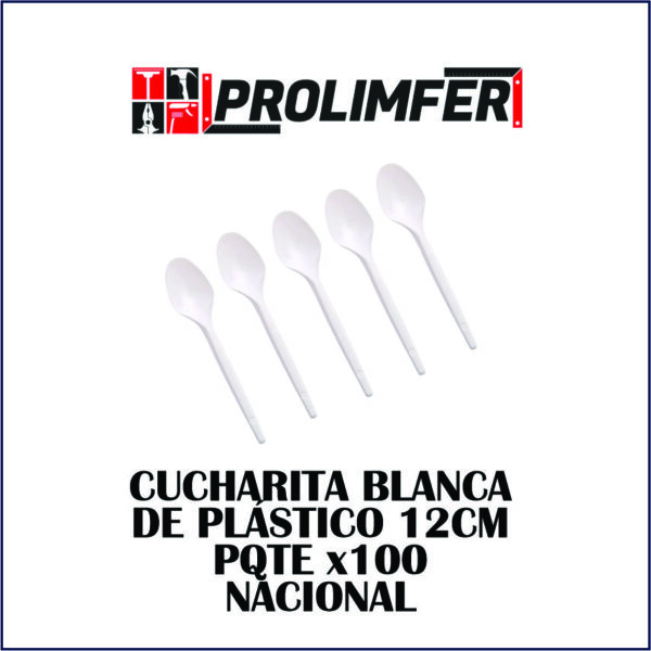 Cucharita blanca de plástico 12cm pqte x100