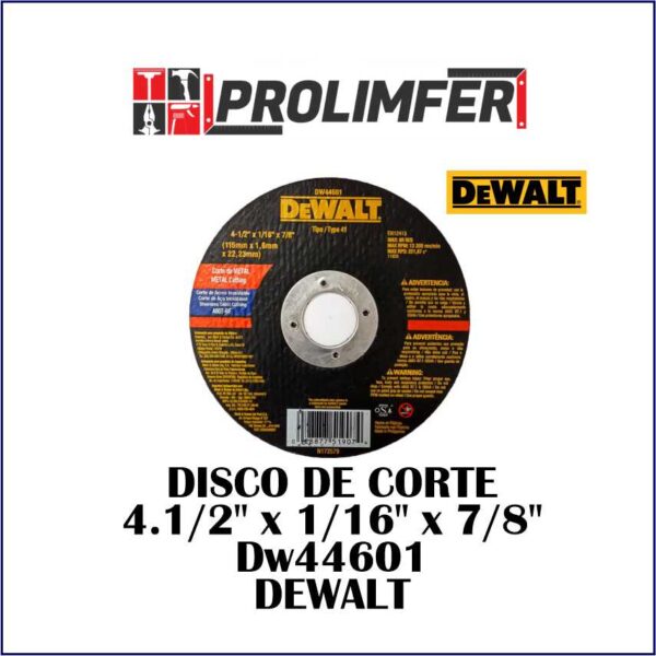Disco de corte 4 1/2" x 1/16" x 7/8" Dw44601 - DEWALT
