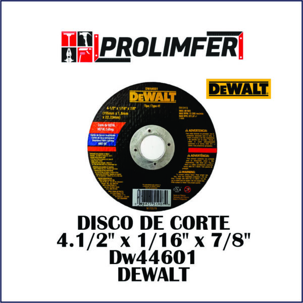 Disco de corte 4 1/2" x 1/16" x 7/8" Dw44601 - DEWALT