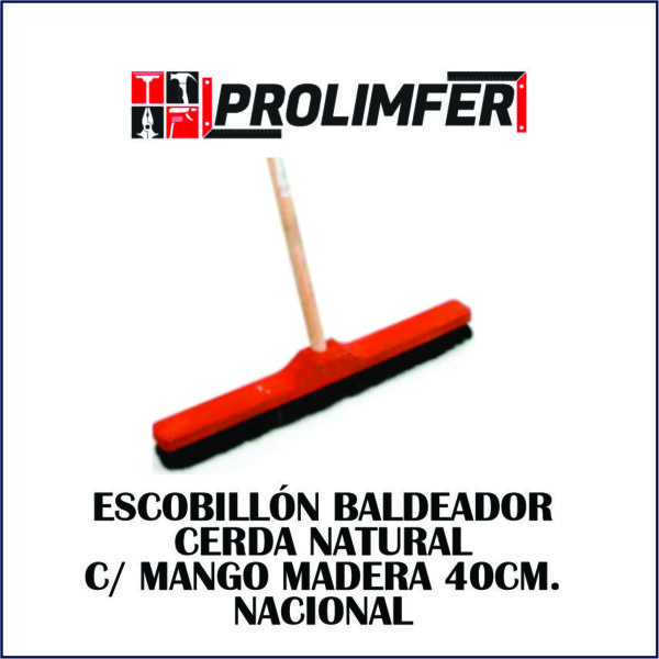 Escobillón baldeador cerda natural con mango de madera 40cm - NACIONAL