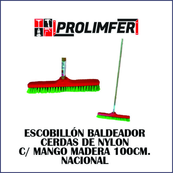 Escobillón baldeador cerdas de nylon con mango de madera 100cm - NACIONAL