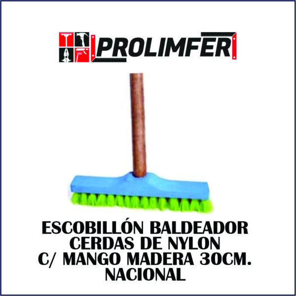 Escobillón baldeador cerdas de nylon con mango de madera 30cm - NACIONAL