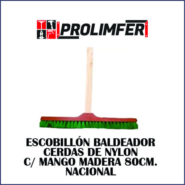 Escobillón baldeador cerdas de nylon con mango de madera 80cm - NACIONAL