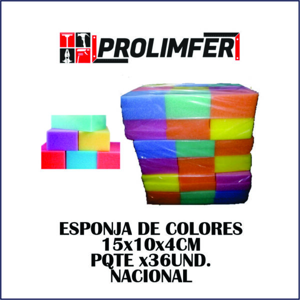 Esponja de colores 15x10x4cm pqte x36 - NACIONAL