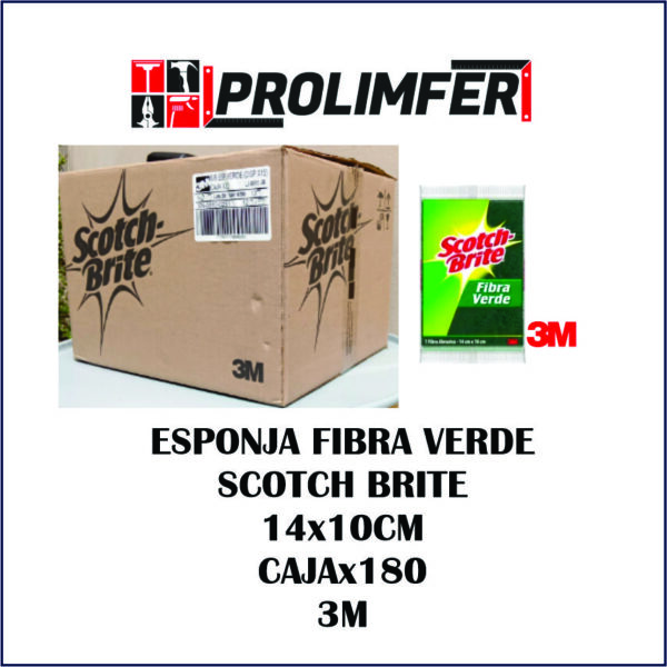 Esponja fibra verde Scotch Brite 14x10cm caja x180und- 3M