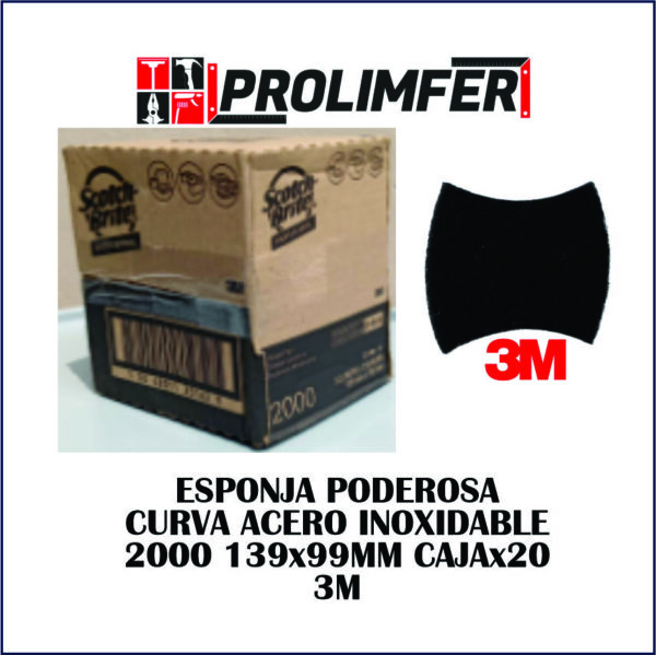 Esponja poderosa curva acero inoxidable 2000 139x99mm caja x20und- 3M