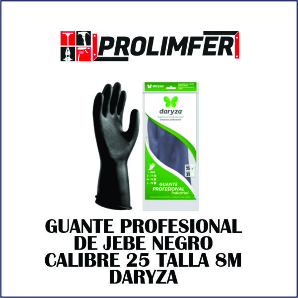 Guante profesional de jebe negro calibre 25 talla 8M - DARYZA