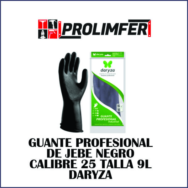 Guante profesional de jebe negro calibre 25 talla 9L - DARYZA