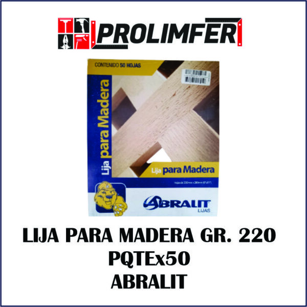 Lija para madera gramo 220 paquete x50und - ABRALIT