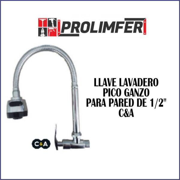 Llave lavadero pico ganso para pared 1/2" - C&A
