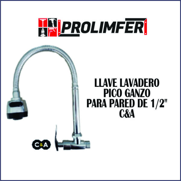 Llave lavadero pico ganso para pared 1/2" - C&A