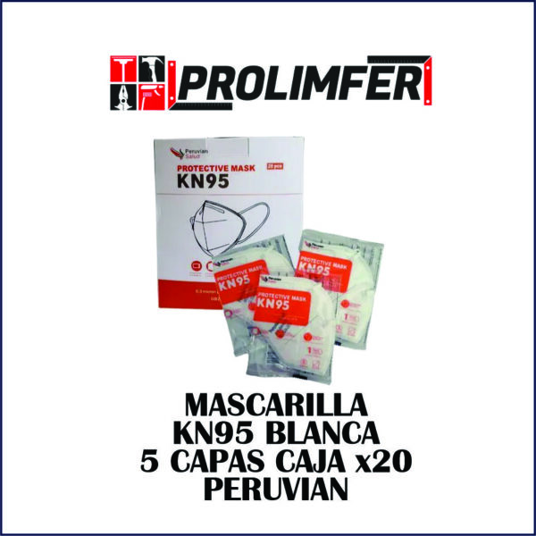 Mascarilla KN95 blanca 5 capas caja x20 - PERUVIAN