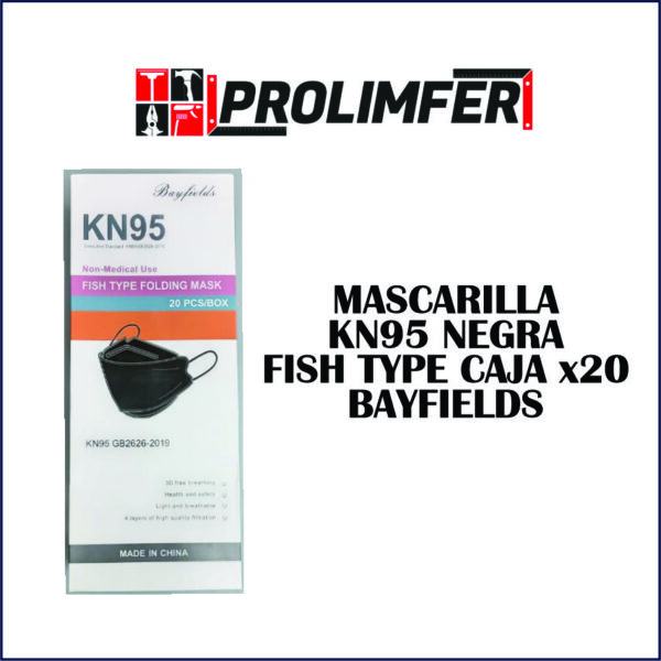 Mascarilla KN95 negra fish type caja x20 - BAYFIELDS