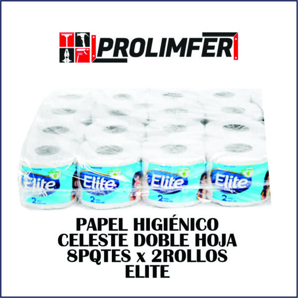 Papel higiénico celeste doble hoja 8pqts x2rollos - ELITE