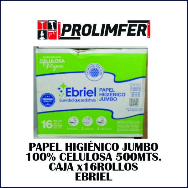 Papel higiénico jumbo 100% celulosa 500mts caja x16rollos - EBRIEL