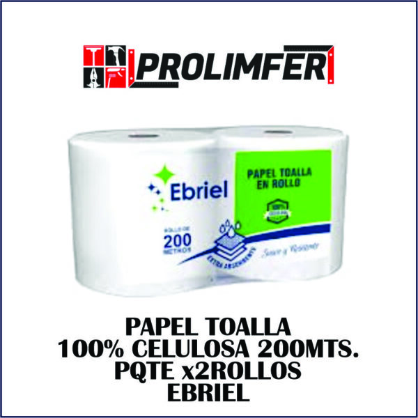 Papel toalla 100% celulosa 200mts pqte x2rollos - EBRIEL