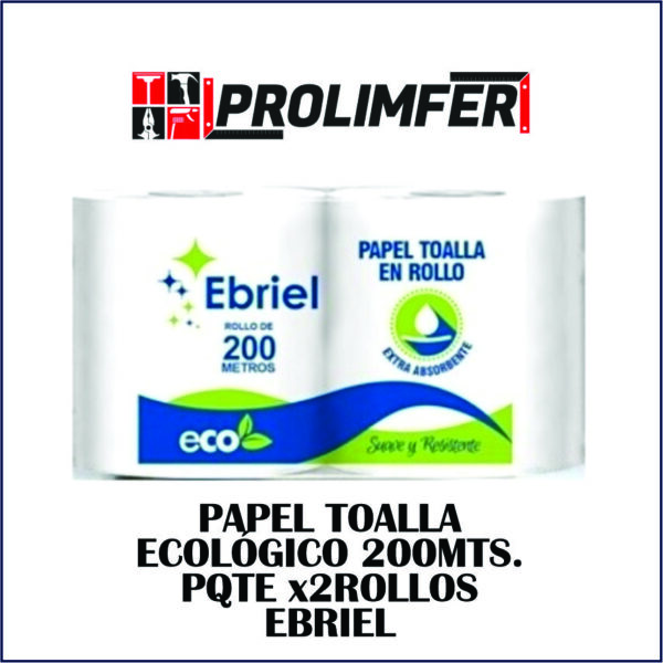 Papel toalla ecológico 200mts pqte x2rollos - EBRIEL