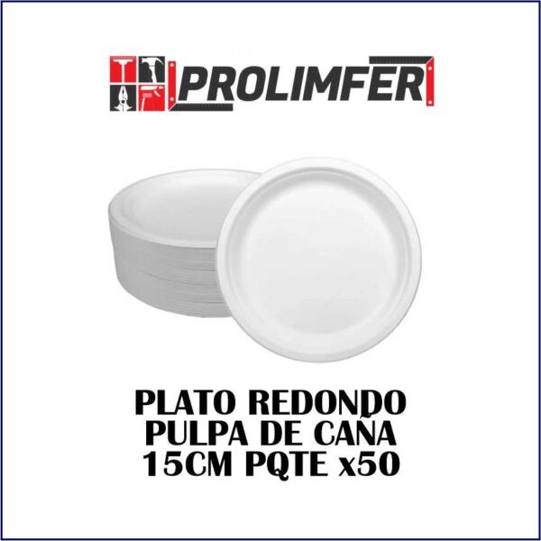 Plato redondo pulpa de caña 15cm pqte x50