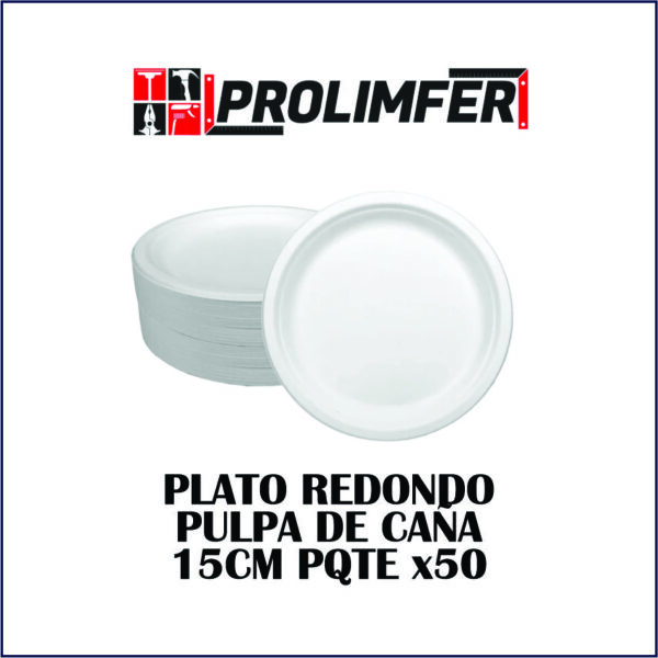 Plato redondo pulpa de caña 15cm pqte x50