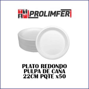 Plato redondo pulpa de caña 22cm pqte x50