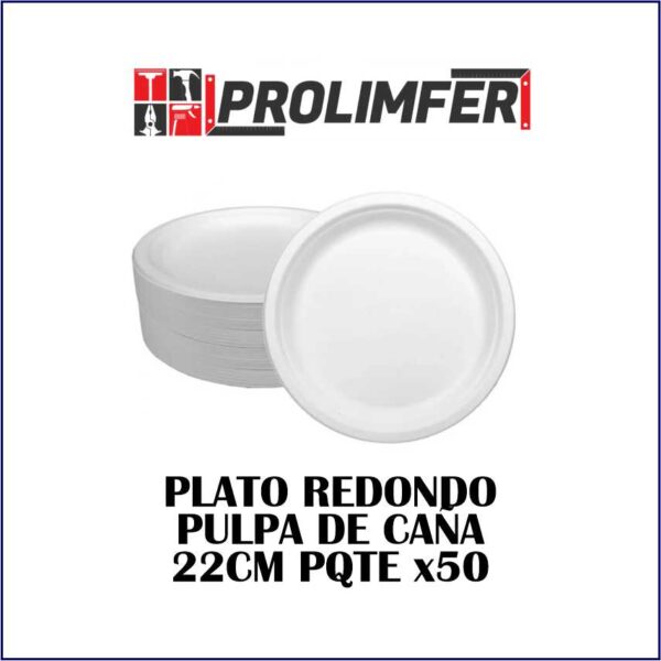 Plato redondo pulpa de caña 22cm pqte x50