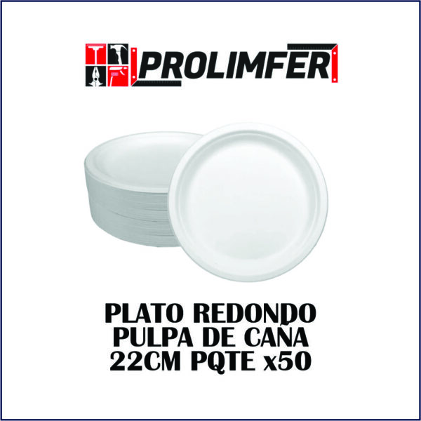 Plato redondo pulpa de caña 22cm pqte x50