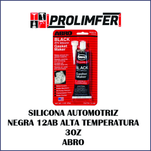 Silicona automotriz negra 12AB alta temperatura 3oz - ABRO