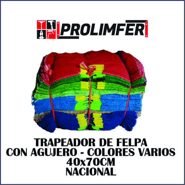 Trapeador de felpa con agujero colores variados 40x70cm - NACIONAL