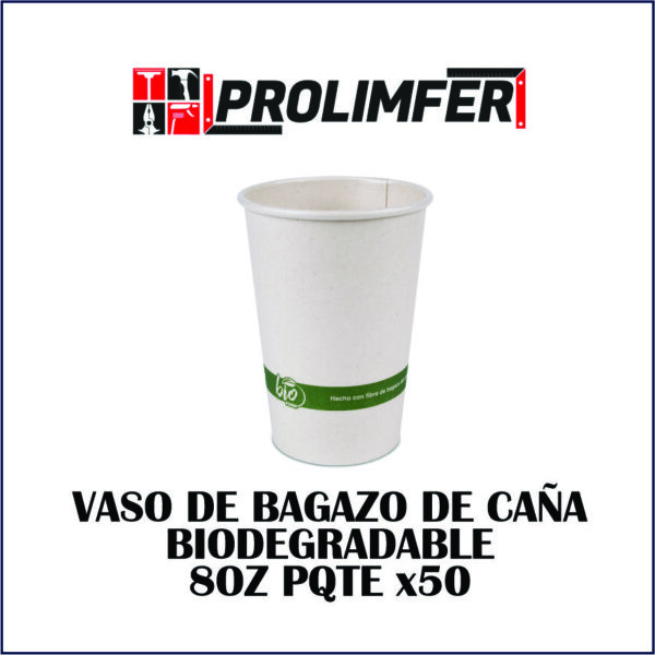 Vaso de bagazo de caña biodegradable 8oz pqte x50